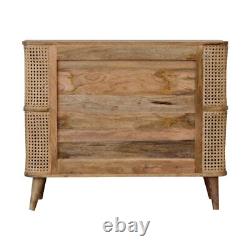 Rattan Cabinet 2 Shelves Light Finish Solid Wood Turntable Stand Seeley