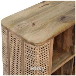 Rattan Cabinet 4 Shelves Light Finish Solid Wood Cocktail Cupboard Seeley