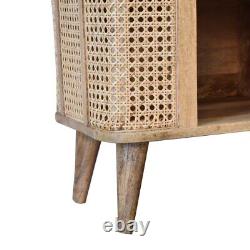 Rattan Cabinet 4 Shelves Light Finish Solid Wood Cocktail Cupboard Seeley