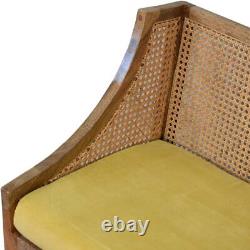Rattan Chair Mustard Velvet Light Finish Solid Mango Wood Seat Scandi Seeley