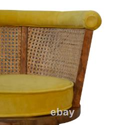 Rattan Chair Mustard Velvet Light Finish Solid Mango Wood Seat Scandi Seeley