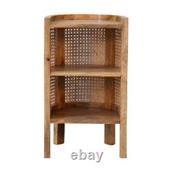 Rattan Mini Bedside Cabinet 2 Shelves Light Finish Solid Wood Boho Style Seeley