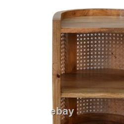 Rattan Mini Bedside Cabinet 2 Shelves Light Finish Solid Wood Boho Style Seeley