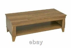 Rectangular Coffee Table Lounge Shelf Storage 130cm Traditional Oak Effect Berg