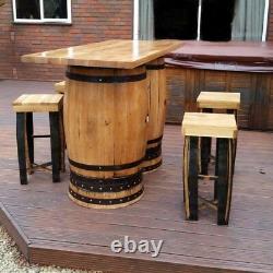 Recycled Solid Oak Double Whiskey Cask Bar Table Patio Table with Four Stools