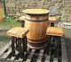 Recycled Solid Oak Whiskey Cask Bar Table Patio Table And 4 Stools Set