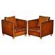 Restored Pair Of Moroso Crocodile Alligator Patina Brown Leather Club Armchairs