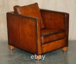 Restored Pair Of Moroso Crocodile Alligator Patina Brown Leather Club Armchairs