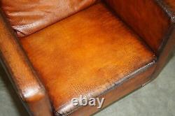 Restored Pair Of Moroso Crocodile Alligator Patina Brown Leather Club Armchairs