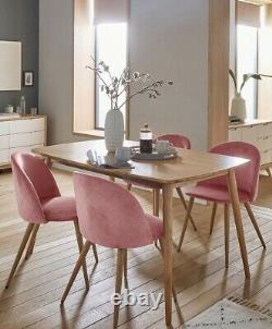 Retro Peyton Oak Large Dining Table 4 Soft Velvet Blush Chairs Dining Furniture