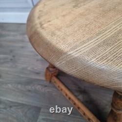 Retro Vintage Round Side Coffee Table Solid Wood Coffee / Lamp Elm Antique