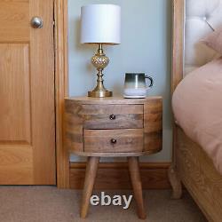 Round Bedside Table with 2 Drawers Solid Wood Scandinavian Stand Molina