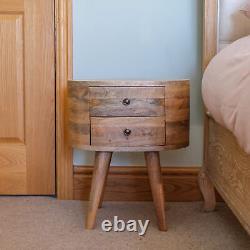 Round Bedside Table with 2 Drawers Solid Wood Scandinavian Stand Molina