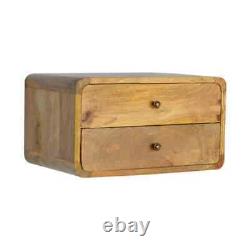 Rounded Wall Mounted Floating Bedside Table Light Wooden Bedside Unit 2 Drawers