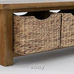 Rustic Oak Storage Bench 3 Baskets Hallway Seat Shoe Storage Zelah Solid Wood