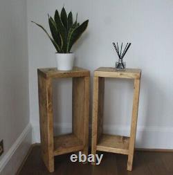 Rustic Pair of Side Tables Reclaimed Solid Wood Medium Oak Bedside Lamp Table