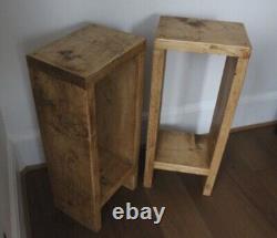 Rustic Pair of Side Tables Reclaimed Solid Wood Medium Oak Bedside Lamp Table