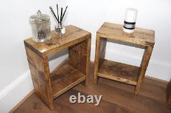 Rustic Solid Wood Pair of Side Tables Handmade 50cm High Bedside Lamp End Table