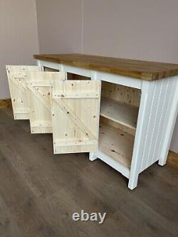 Rustic Wooden Solid Pine Freestanding Kitchen Triple Cupboard Unit With oak Top
