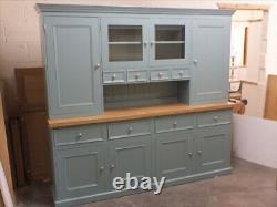 Rutland Painted 7ft 4 Door Display Dresser- Oak Top Bespoke F&b Oval Room Blue