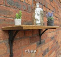 SOLID OAK WOOD HANDMADE SHELVES rustic Shelf cast iron shelf brackets