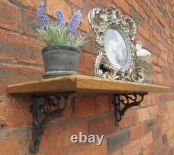 SOLID OAK WOOD HANDMADE SHELVES rustic Shelf cast iron shelf brackets