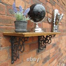 SOLID OAK WOOD HANDMADE SHELVES rustic Shelf cast iron shelf brackets