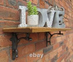 SOLID OAK WOOD HANDMADE SHELVES rustic Shelf cast iron shelf brackets