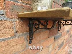 SOLID OAK WOOD HANDMADE SHELVES rustic Shelf cast iron shelf brackets