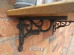 SOLID OAK WOOD HANDMADE SHELVES rustic Shelf cast iron shelf brackets