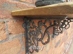 SOLID OAK WOOD HANDMADE SHELVES rustic Shelf cast iron shelf brackets