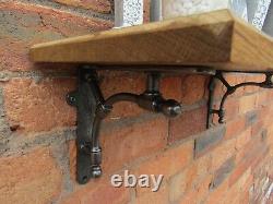 SOLID OAK WOOD HANDMADE SHELVES rustic Shelf cast iron shelf brackets