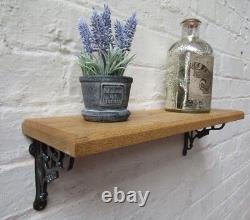 SOLID OAK WOOD HANDMADE SHELVES rustic wooden Shelf cast iron shelf brackets