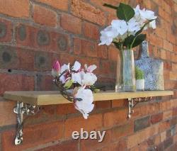 SOLID OAK WOOD HANDMADE SHELVES rustic wooden Shelf cast iron shelf brackets