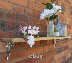 SOLID OAK WOOD HANDMADE SHELVES rustic wooden Shelf cast iron shelf brackets