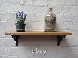 SOLID OAK WOOD HANDMADE SHELVES rustic wooden Shelf cast iron shelf brackets