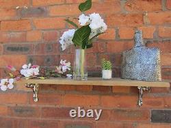 SOLID OAK WOOD HANDMADE SHELVES rustic wooden Shelf cast iron shelf brackets