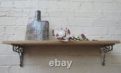 SOLID OAK WOOD HANDMADE SHELVES rustic wooden Shelf cast iron shelf brackets