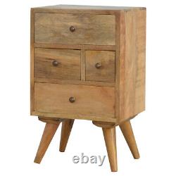 Scandi Bedside Table Solid Mango Wood 4 Drawers Compact Side Nightstand Storage