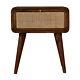 Scandi Bedside Table With Woven Drawer Dark Finish Solid Mango Wood 1 Drawer