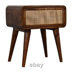 Scandi Bedside Table with Woven Drawer Dark Finish Solid Mango Wood 1 Drawer
