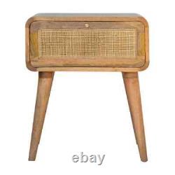Scandi Bedside Table with Woven Drawer Light Finish Solid Mango Wood 1 Drawer