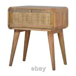 Scandi Bedside Table with Woven Drawer Light Finish Solid Mango Wood 1 Drawer