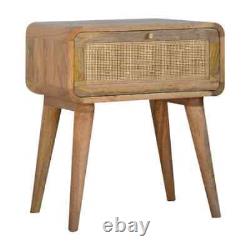 Scandi Bedside Table with Woven Drawer Light Finish Solid Mango Wood 1 Drawer