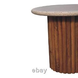 Scandinavian Side End Table Fluted Ribbed Wood Terrazzo Stone Top Unique Wilk