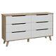 Scandinavian Style Large Wide 6 Drawer Chest Of Drawers White & Oak Sideboard