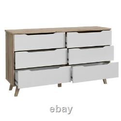 Scandinavian Style Large Wide 6 Drawer Chest of Drawers White & Oak Sideboard