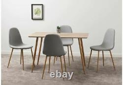 Seconique Barley Oak Effect Rectangular Table with 4 Grey Fabric Chairs Set