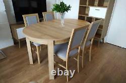 Set 4 chairs & small round table in oak riviera extending to 195cm, high quality