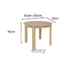 Set 4 chairs & small round table in oak riviera extending to 195cm, high quality